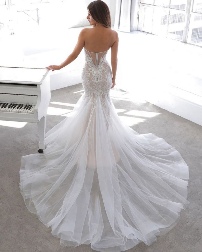 Simple Summer style White Sweetheart Mermaid Lace Wedding Dress Online