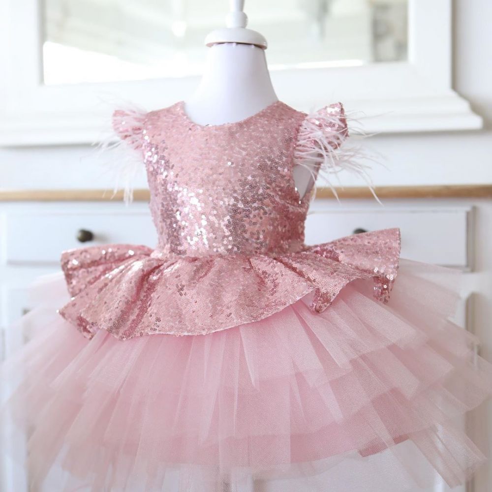 Lovely Sequins Flower Girl Dresses with Bowknot | Hi-Lo Cap Sleeves Little Girls Pageant Dresses