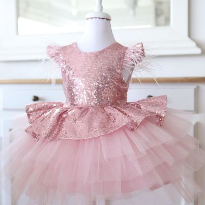 Lovely Sequins Flower Girl Dresses with Bowknot | Hi-Lo Cap Sleeves Little Girls Pageant Dresses