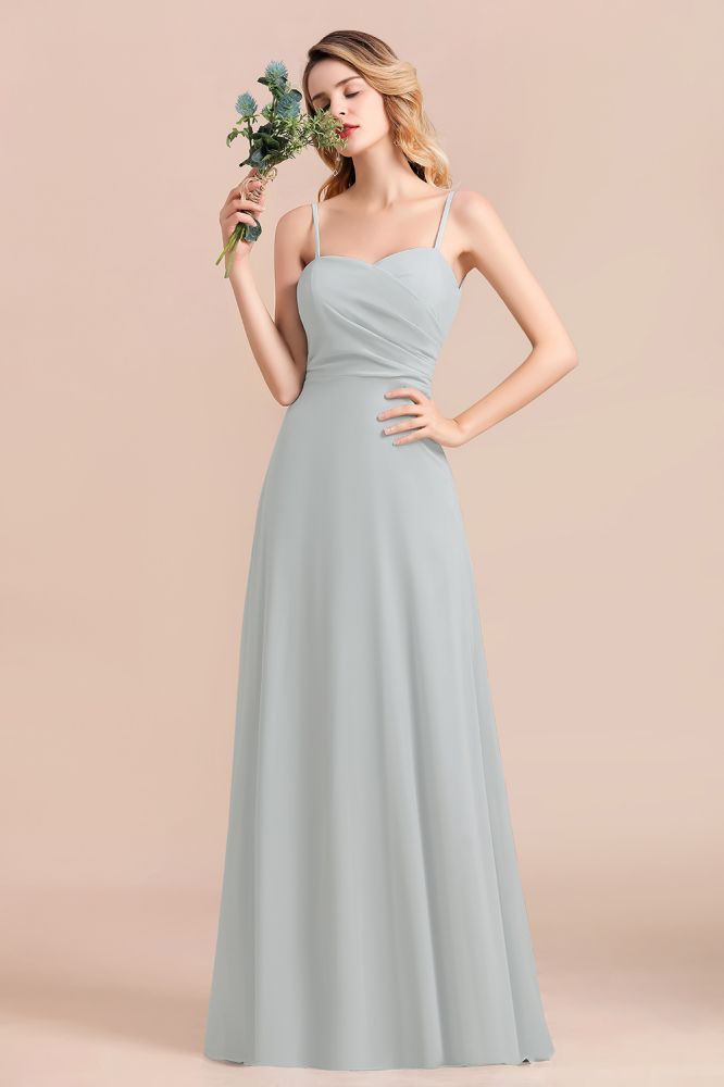Spaghetti Straps Sweetheart Wedding Guest Dress Silver Chiffon Formal Dress