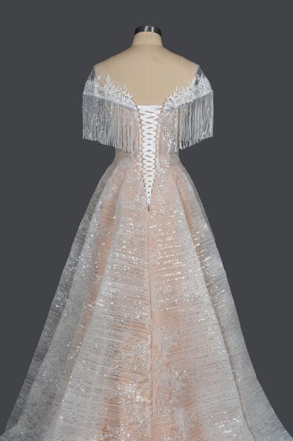 Short sleeves Ball gown white wedding dress with flowers