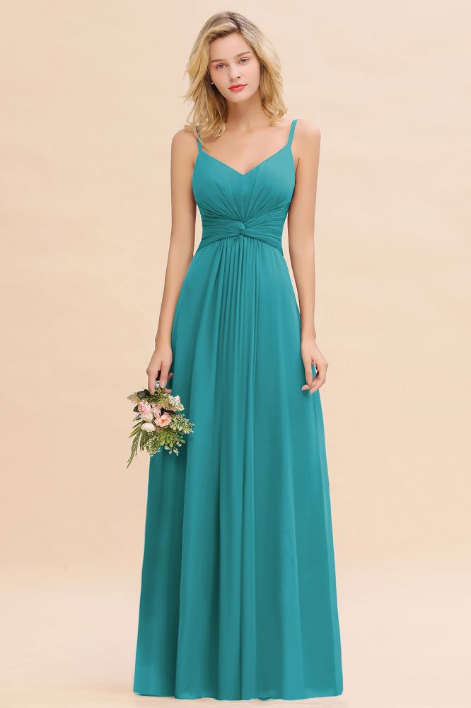Elegant Ruffles Spaghetti Straps Simple Prom Dresses | A-Line Sleeveless Backless Evening Dresses
