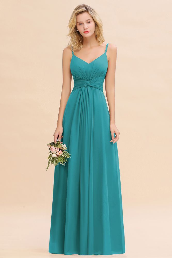 Elegant Ruffles Spaghetti Straps Simple Prom Dresses | A-Line Sleeveless Backless Evening Dresses