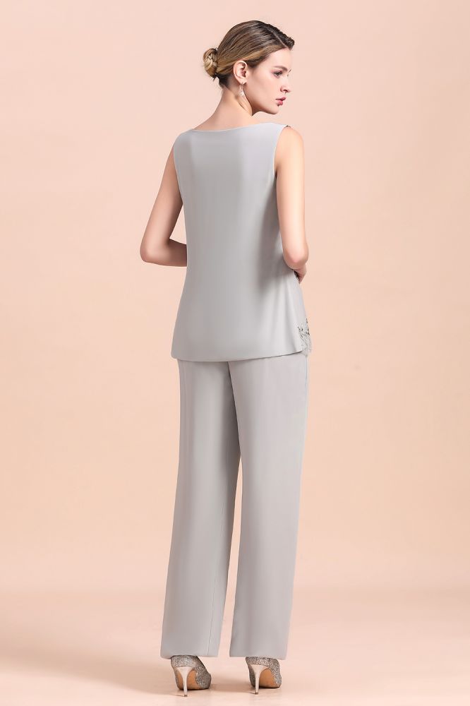 Silver Floral Lace Appliques Jumpsuit Mother of the Bride Dress