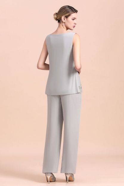 Silver Floral Lace Appliques Jumpsuit Mother of the Bride Dress