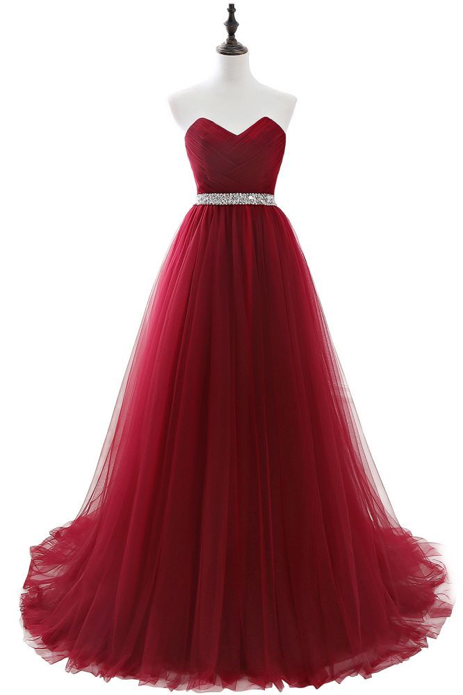 ANGELINA | A-line Sweetheart Burgundy Tulle Prom Dress With Beading