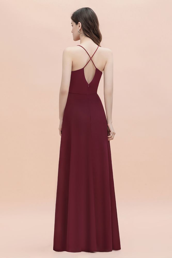 Straps Bateau A-line Sequins Evening Maxi Dress Elegant Chiffon Prom Dress