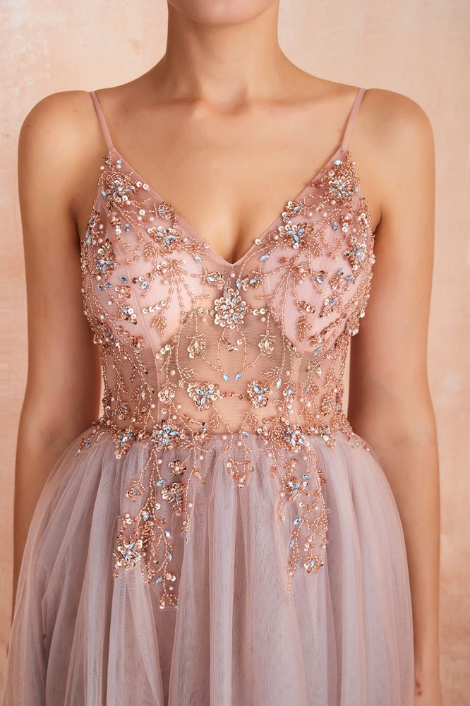 Charlotte | New Arrival Dusty Blue, Pink Spaghetti Strap Prom Dress with Sexy High Split, Evening Gowns Online-Babyonlinewholesale