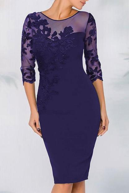 Lace Long sleeves Mermaid Column Navy Mother of the bride Dresses