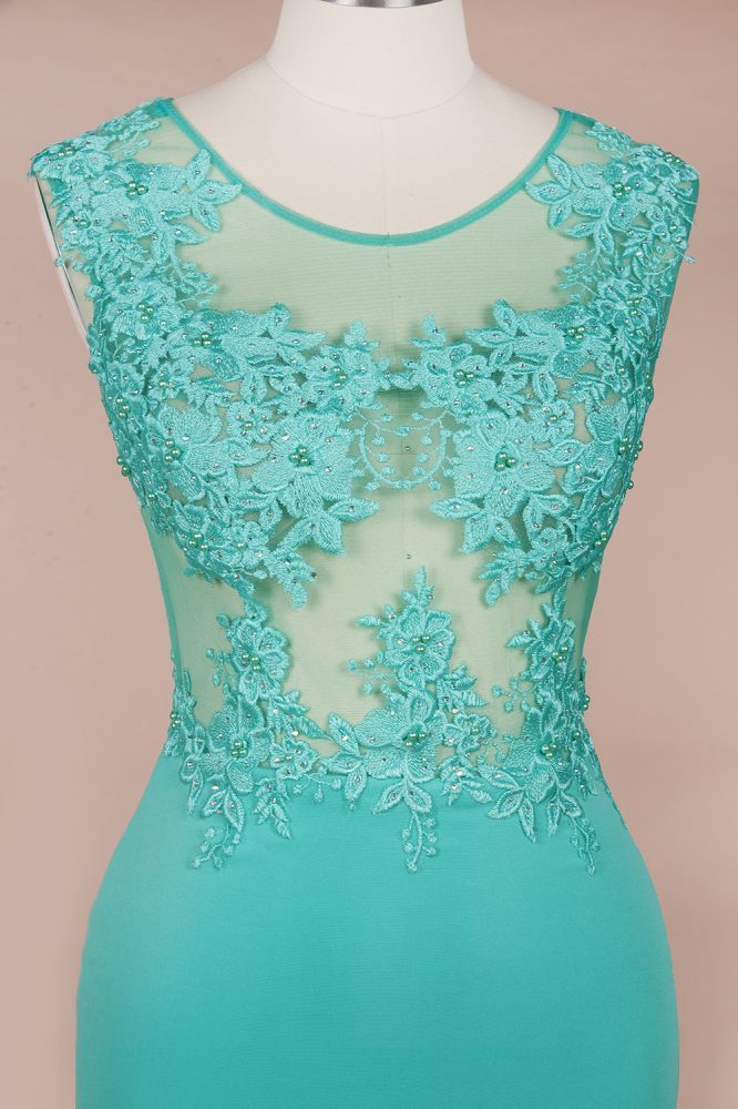 Arrick | Mint Green round neck Cap sleeve Lace appliques Prom Dress