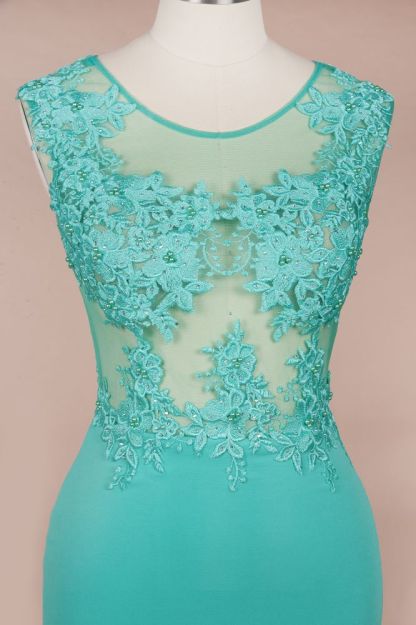 Arrick | Mint Green round neck Cap sleeve Lace appliques Prom Dress