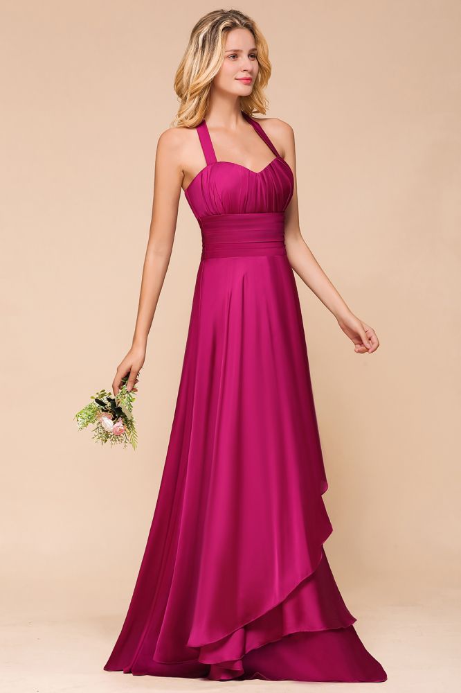 Halter Sweetheart Satin Chiffon Evening Wear Dress Sleeveless Aline Wedding Guest Dress