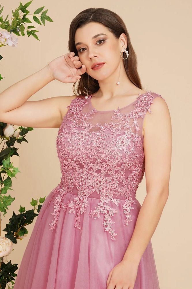 Dusty pink Round neck knee length Tulle homecoming dress