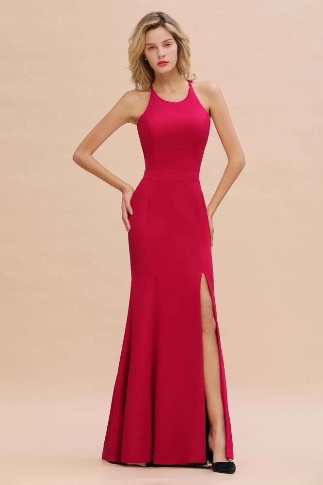 Sexy Halter Mermaid Evening Maxi Gown Side Slit Party Dress