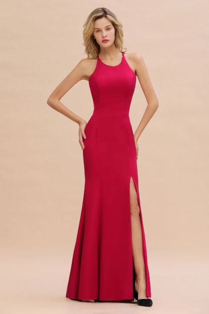 Sexy Halter Mermaid Evening Maxi Gown Side Slit Party Dress