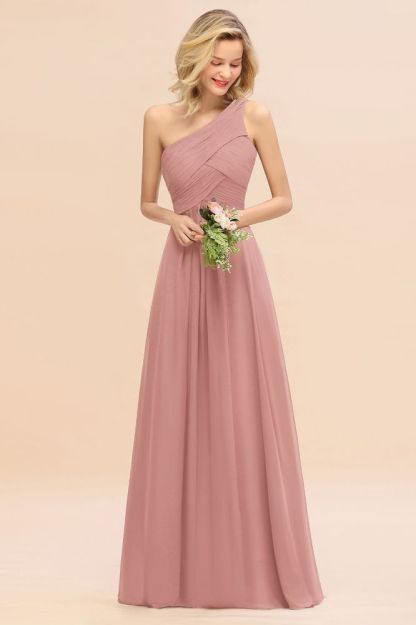 Elegant Ruffles One Shoulder Prom Dresses | A-Line Sleeveless Evening Dresses