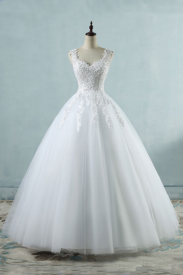 Cap sleeves White Puffy Ball Gown Wedding Dresses