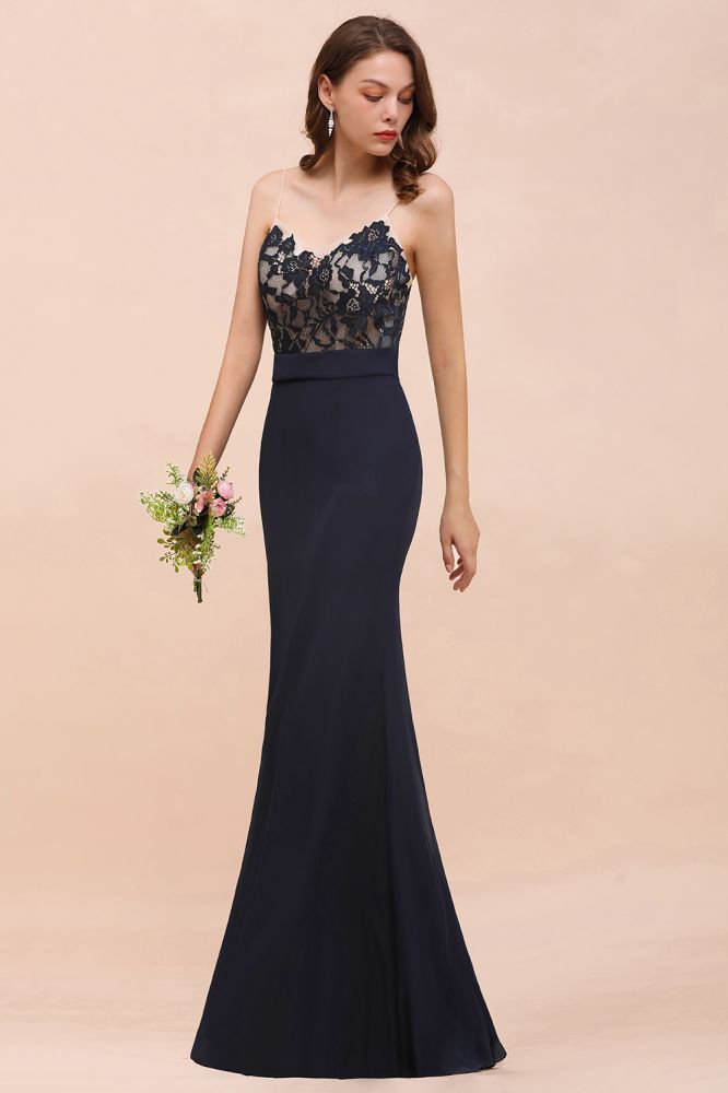 Black Floral Lace Sweetheart Mermaid Bridesmaid Dress Sleeveless Long Evening Dress