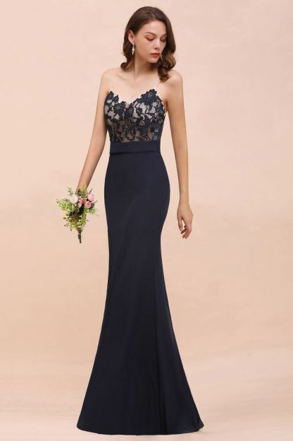 Black Floral Lace Sweetheart Mermaid Bridesmaid Dress Sleeveless Long Evening Dress