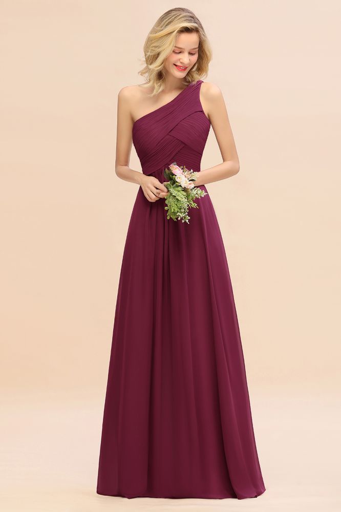 Elegant Ruffles One Shoulder Prom Dresses | A-Line Sleeveless Evening Dresses