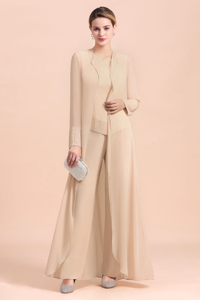 Champagne Long sleeves Jacket Chiffon Mother of the Bride Jumpsuit