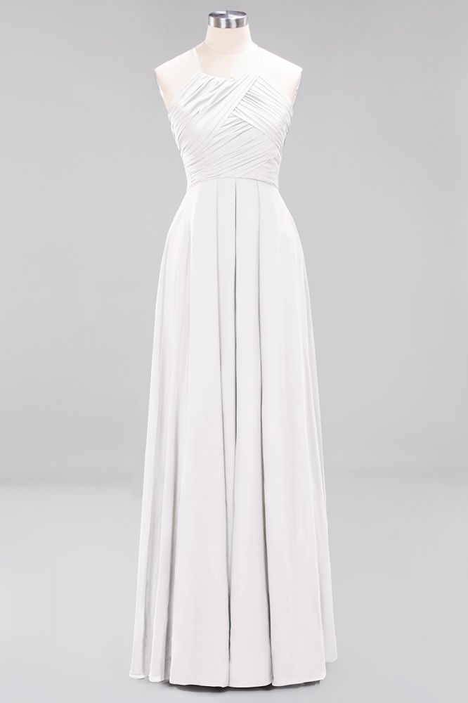 A-Line Chiffon Halter Ruffles Floor-Length Bridesmaid Dress