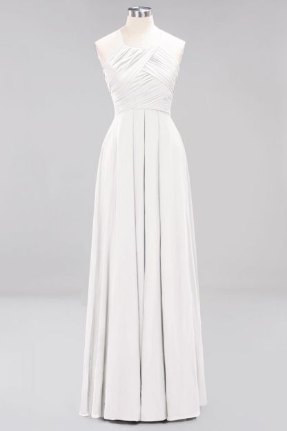 A-Line Chiffon Halter Ruffles Floor-Length Bridesmaid Dress
