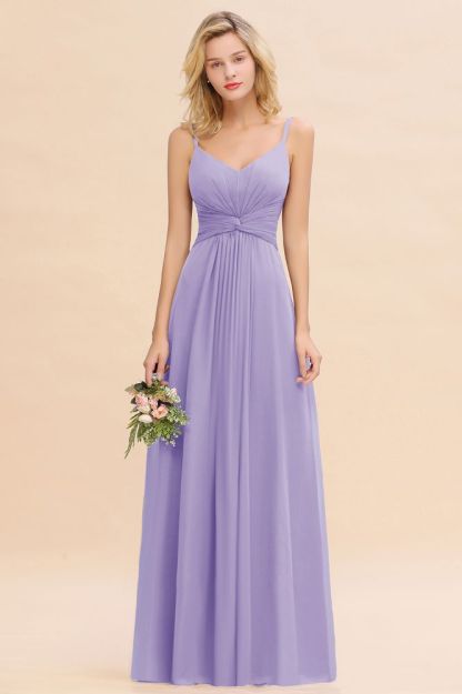 Elegant Ruffles Spaghetti Straps Simple Prom Dresses | A-Line Sleeveless Backless Evening Dresses