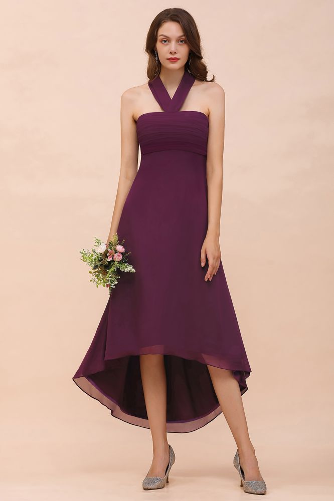 Halter Chiffon Hi-Lo Party Dress for Wedding Women Bridesmaid Dress
