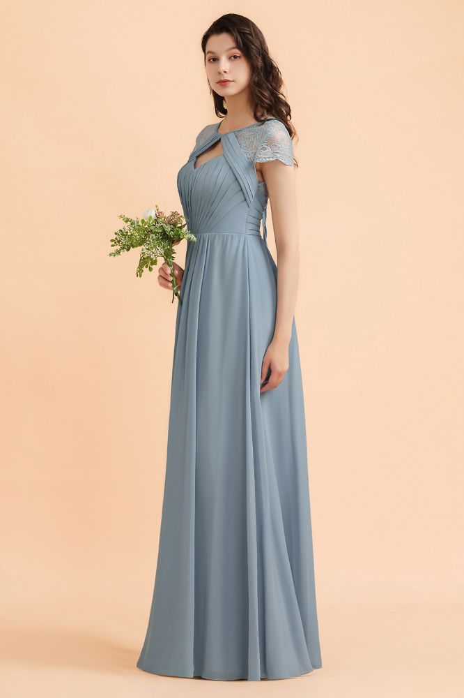 Cap Sleeves Chiffon Aline Bridesmaid Dress Floor Length Evening Swing Dress