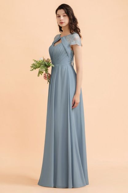 Cap Sleeves Chiffon Aline Bridesmaid Dress Floor Length Evening Swing Dress