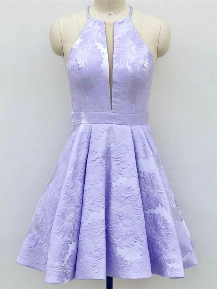 Deep-V-Neck Halter Appliques A-Line Sleeveless Homecoming Dress