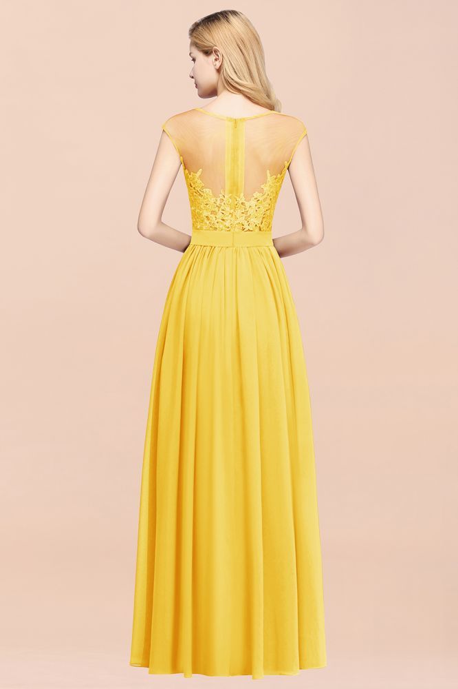 A-line Chiffon Lace Jewel Sleeveless Floor-Length Bridesmaid Dresses with Appliques
