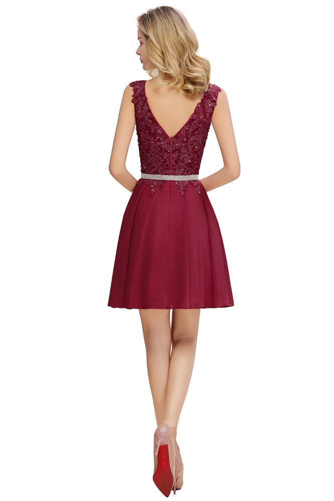 Cute Deep V-neck Short Sexy Sleeveless V-back Dusty Pink Knee length Womens Dress for Cocktail Party