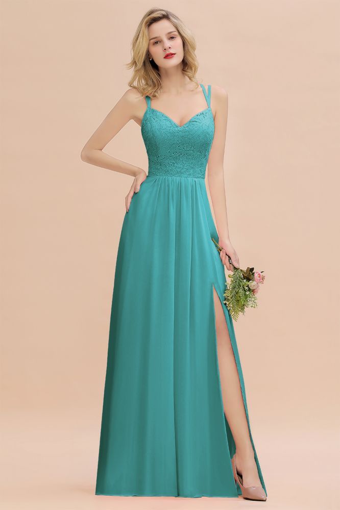 Sweetheart Aline Lace Party Dress Sleeveless Bridesmaid Dress with Side Slit