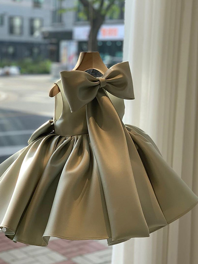Satin Princess Ball Gown Mini Wedding Party Flower Girl Dresses-Babyonlinewholesale