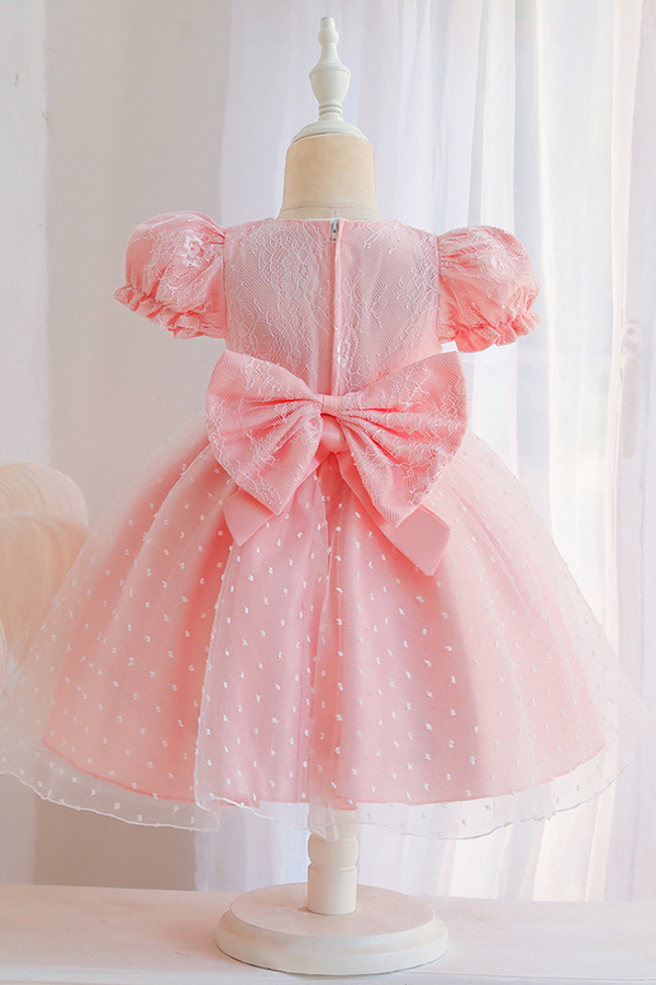 Bubble sleeves A-line hot pink cute flower girl dress