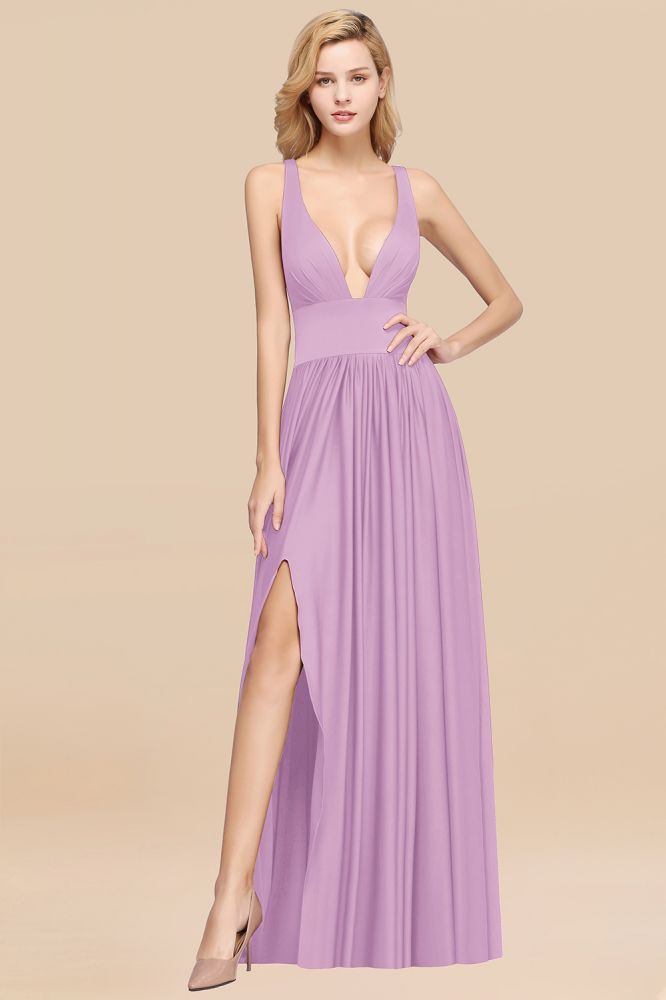 A-Line Jersey V-Neck Sleeveless Long Bridesmaid with Ruffles
