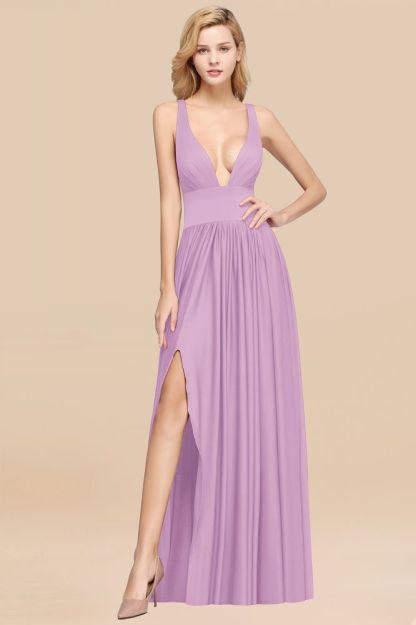 A-Line Jersey V-Neck Sleeveless Long Bridesmaid with Ruffles