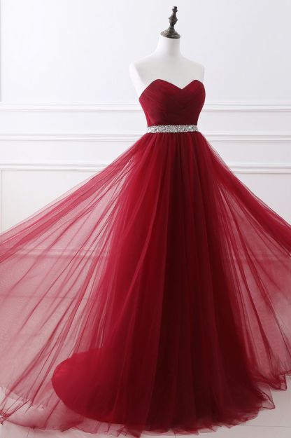 ANGELINA | A-line Sweetheart Burgundy Tulle Prom Dress With Beading