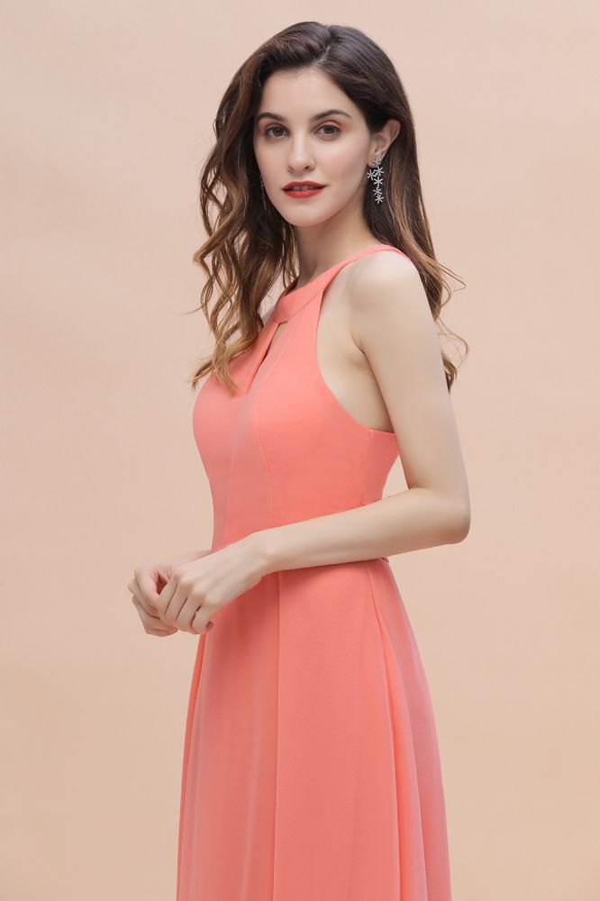 Halter Chiffon Floor Length Wedding Guest Dress Aline Bridesmaid Dress
