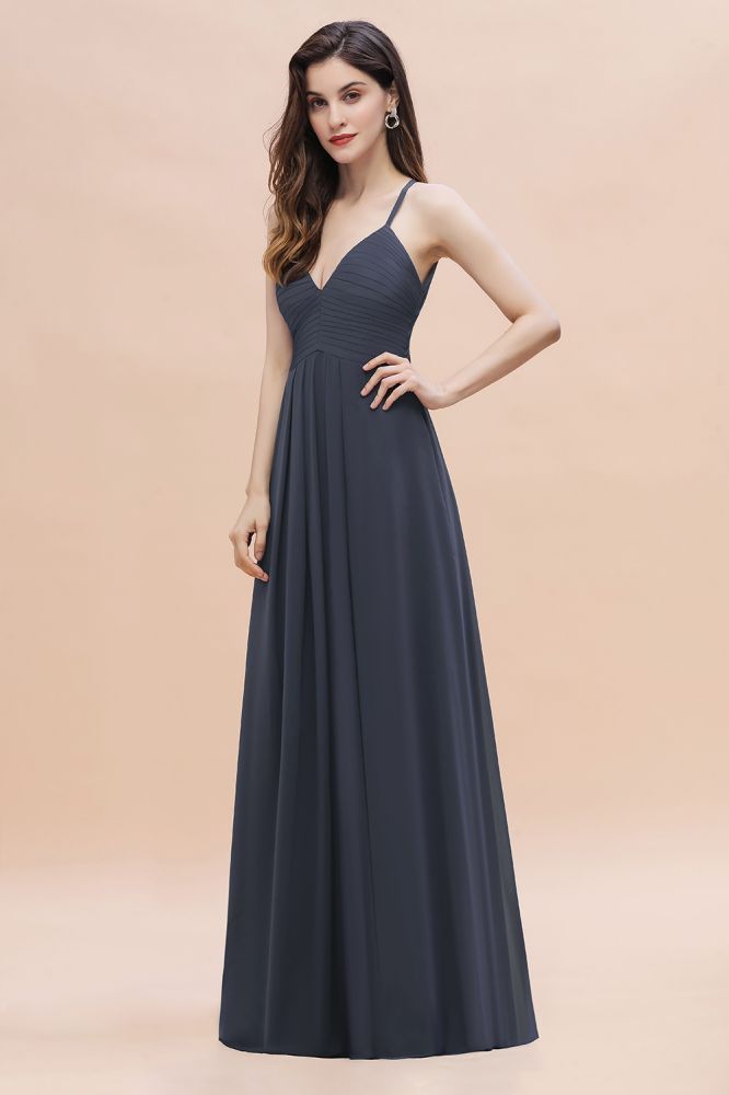 Spaghetti Straps V-Neck Bridesmaid Dress Aline Evening Dress