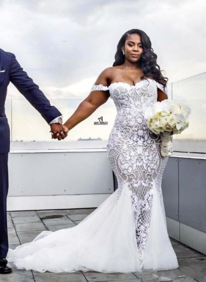 Off-the-shoulder Lace Mermaid Plus Size Wedding Dresses