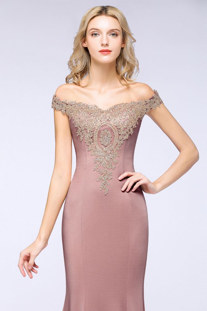 Simple Off-the-shoulder Burgundy Formal Dress with Lace Appliques