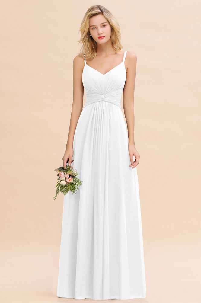 Elegant Ruffles Spaghetti Straps Simple Prom Dresses | A-Line Sleeveless Backless Evening Dresses