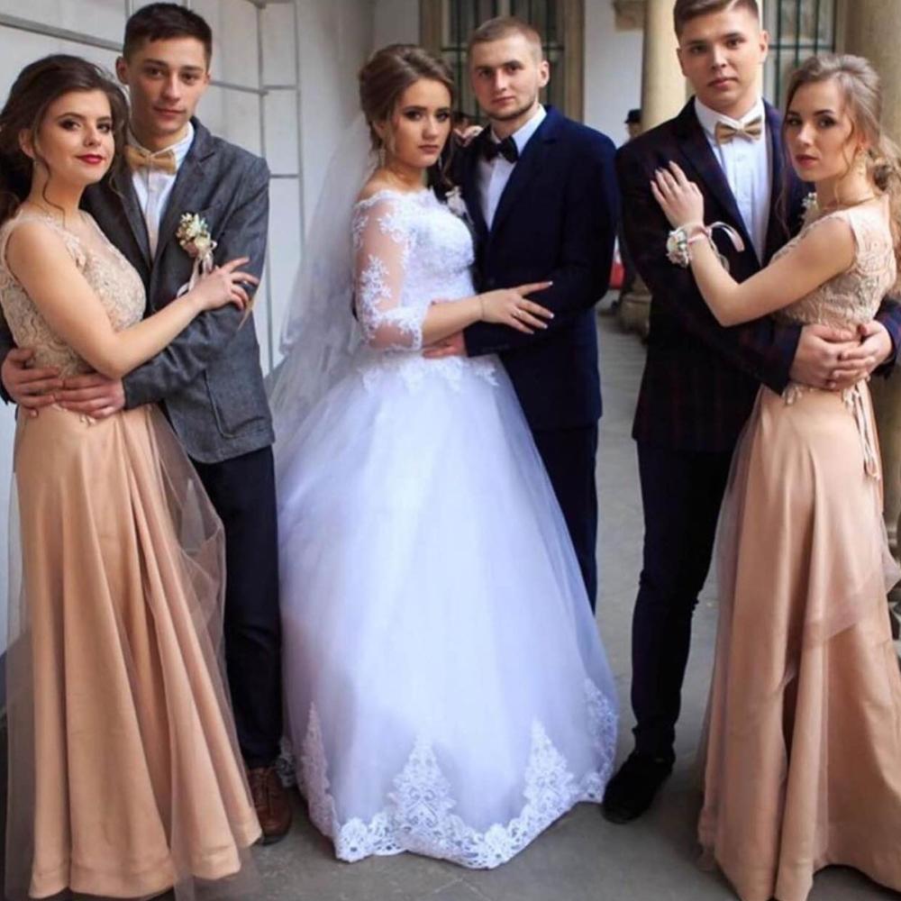 Lace Appliques Long Sleeve Wedding Dresses | Tulle Floor Length Bridal Gowns