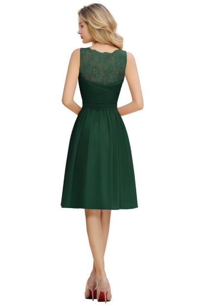 Lace V-neck Long Short Homecoming Dresses with Belt | Sexy Sleeveless V-back Pink Knee length Cocktail Dress-Babyonlinewholesale