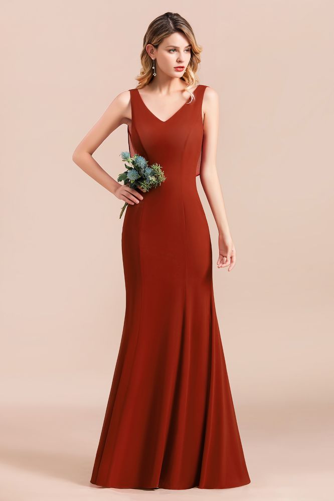 Burgundy V-Neck Aline Wedding Party Dress Sleeveless Bridesmaid Dress with Cape