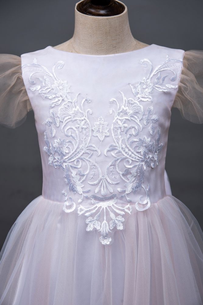 Cute bowtie ivory lace girls pegant dress