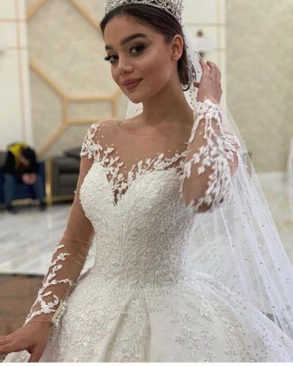 Luxury Sweetheart Long Sleeves Aline Lace Ball Gown